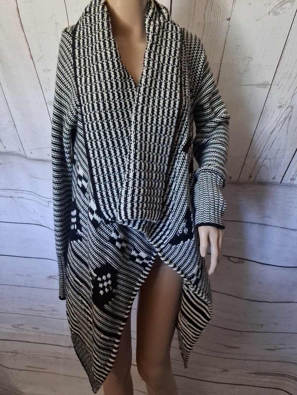 The Gap Black & White Shawl Collar Open Front Sweater Cardigan Medium Tall